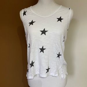 Olivaceous white with black stars tank top